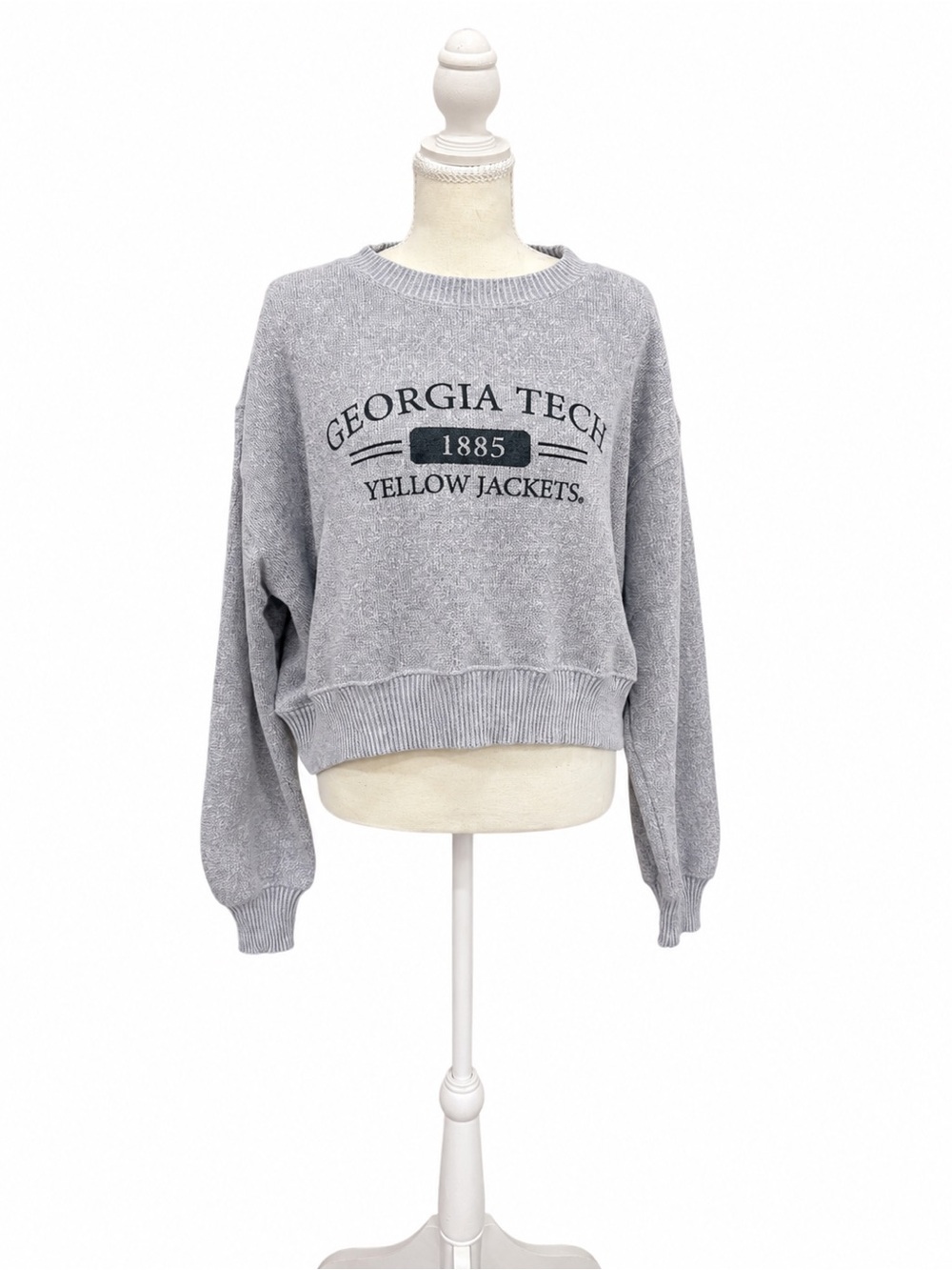 Georgia Tech 1885 Yellow Jackets Cropped Oversized Sweatshirt Gray Size Small